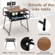 3-tier compact side table with wood grain top, metal frame, and double shelves for versatile storage and modern style.